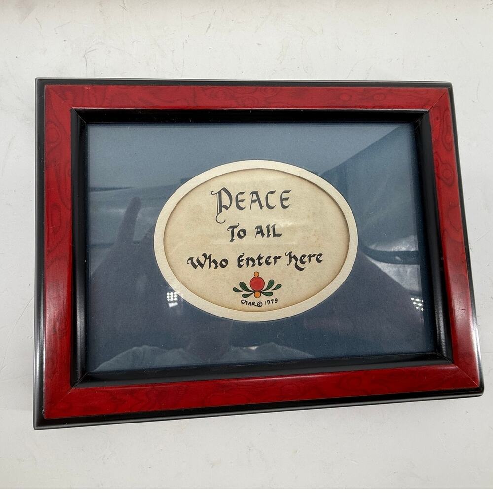 Peace To All Who Enter Here Framed Wall Art Red Black Wood Frame 1979 Thailand
